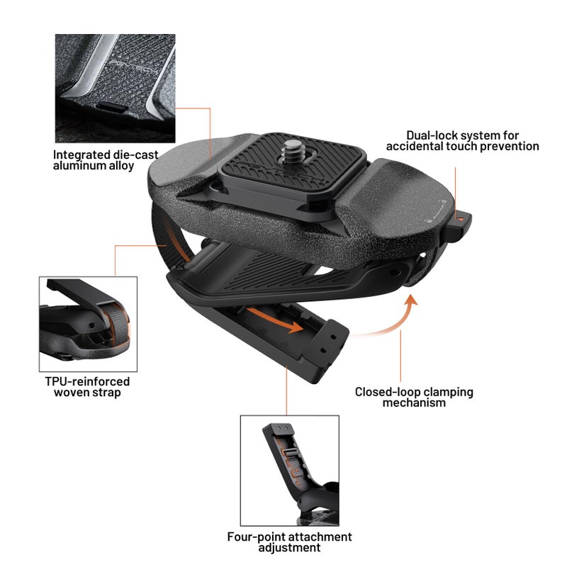 PGYTECH Beetle Camera Clip V2 with Plate, Quick Release Camera Backpack Clip, Arca-Swiss Compatible, SnapLock System for Sony/Nikon/Fuji/DSLR Cameras, Instant Mounting & Hands-Free, Black - Image 3