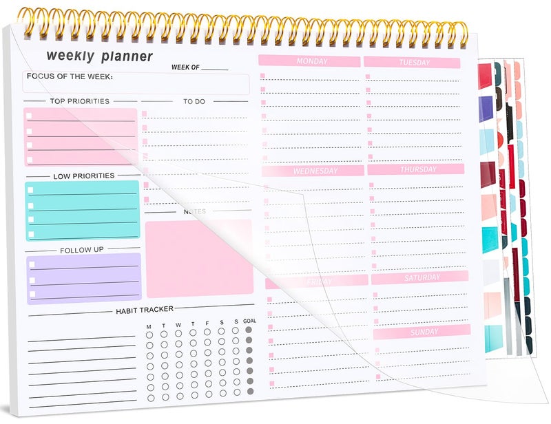 Thboxes Weekly To Do List Notepad, 8.5''x11'' Weekly Desk Planners with 52 Tear Off Sheets Undated Planner Habit Tracker & Productivity Organizer for Home and Work, Pink - Image 1