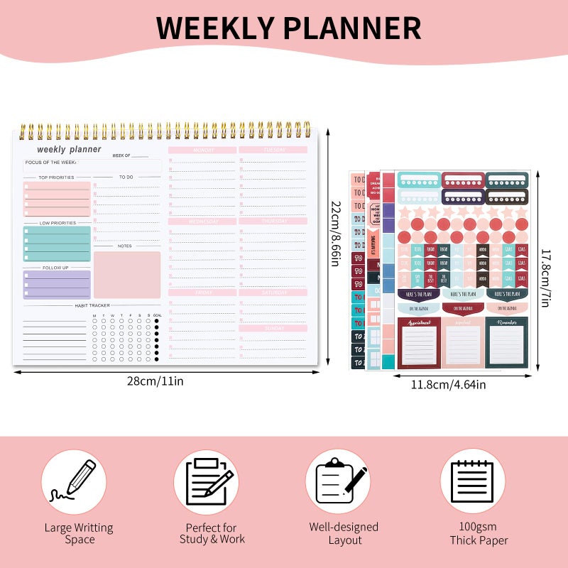 Thboxes Weekly To Do List Notepad, 8.5''x11'' Weekly Desk Planners with 52 Tear Off Sheets Undated Planner Habit Tracker & Productivity Organizer for Home and Work, Pink - Image 3