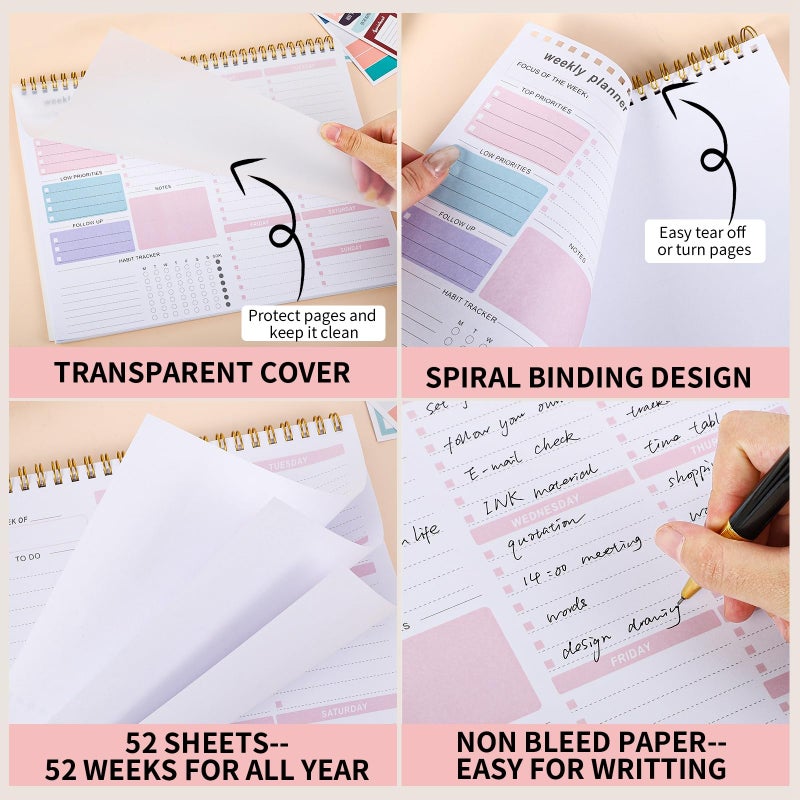 Thboxes Weekly To Do List Notepad, 8.5''x11'' Weekly Desk Planners with 52 Tear Off Sheets Undated Planner Habit Tracker & Productivity Organizer for Home and Work, Pink - Image 4