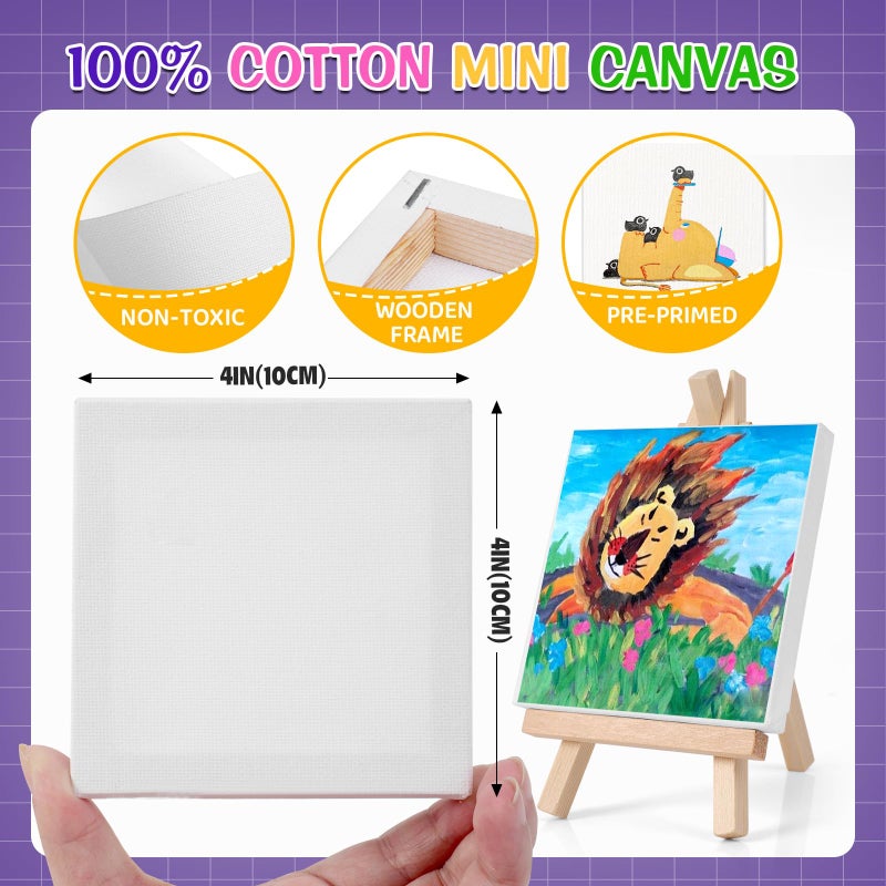ESRICH 30 Pack Mini Acrylic Paint Kit,Canvas Painting Kit,4in Stretched Canva with 6in Easel,Acrylic Paint Strips,Palettes,Painting Brushes,Canva and Easel Set for Kids Artists Beginner,Gift - Image 4