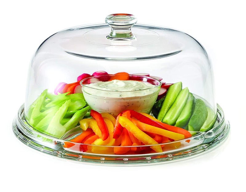 Portible حامل كعكة محمول دوار مع غطاء قبة حامل كعكة أكريليك شفاف صينية فواكه حفلة حامل كعكة فواكه - Image 3