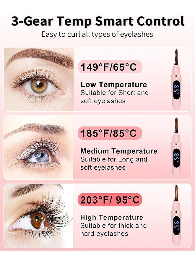 MAANGE Mini Electric Heated Eyelash Curler with LED Display 3 Temp Settings USB Rechargeable Finalize Eyelash Tool Natural Curling 24H Long Lasting for Women Makeup Tools Gifts (Pink) - Image 3