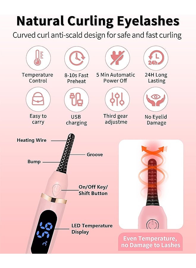 MAANGE Mini Electric Heated Eyelash Curler with LED Display 3 Temp Settings USB Rechargeable Finalize Eyelash Tool Natural Curling 24H Long Lasting for Women Makeup Tools Gifts (Pink) - Image 5