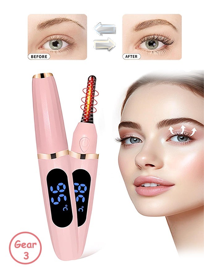 MAANGE Mini Electric Heated Eyelash Curler with LED Display 3 Temp Settings USB Rechargeable Finalize Eyelash Tool Natural Curling 24H Long Lasting for Women Makeup Tools Gifts (Pink) - Image 1