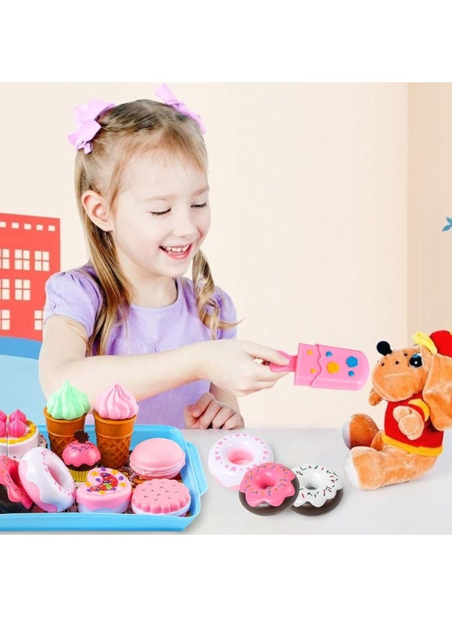 LovesTown لعبة طعام الحلوى من LOVESTOWN، مجموعة طعام حلوى مكونة من 15 قطعة للأطفال في المطبخ، ألعاب الدونات للأطفال الصغار، طعام لعبة آيس كريم وكعك بلاستيكي للعب للفتيات والفتيان هدية عيد ميلاد - Image 2