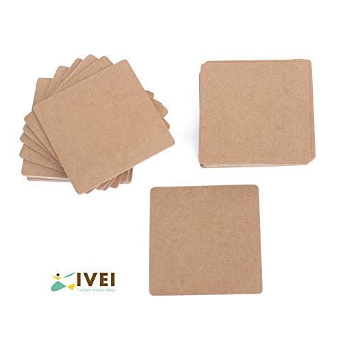 IVEI DIY Thin MDF Coasters Wood Sheet Craft -MDF Plain Wooden Coasters Shaped Blank Cutouts for Painting Wooden Sheet Craft, Decoupage, Resin Art Work & Decoration - Set of 20 (Square) - Image 2