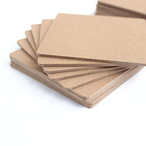 IVEI DIY Thin MDF Coasters Wood Sheet Craft -MDF Plain Wooden Coasters Shaped Blank Cutouts for Painting Wooden Sheet Craft, Decoupage, Resin Art Work & Decoration - Set of 20 (Square) - Image 1