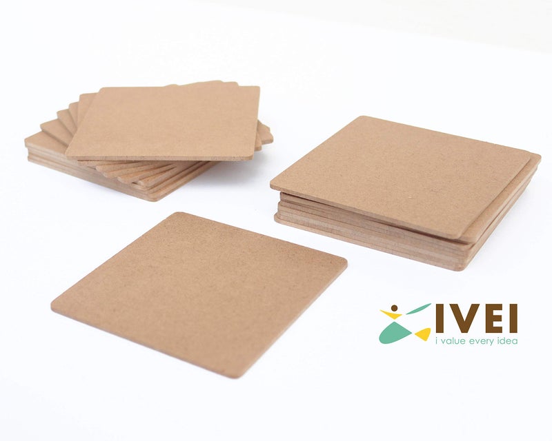 IVEI DIY Thin MDF Coasters Wood Sheet Craft -MDF Plain Wooden Coasters Shaped Blank Cutouts for Painting Wooden Sheet Craft, Decoupage, Resin Art Work & Decoration - Set of 20 (Square) - Image 3