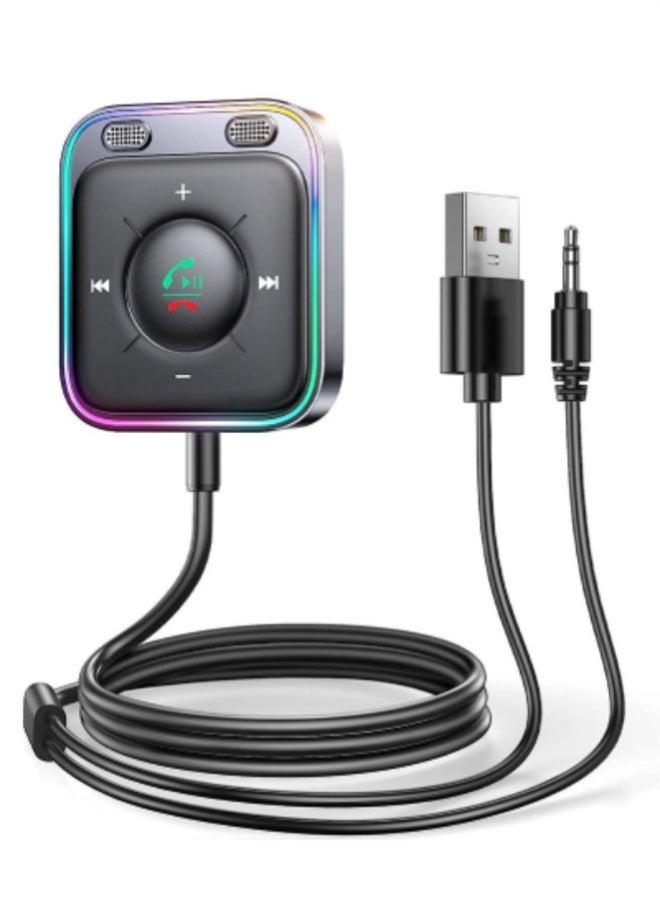 AROAQ Car Bluetooth 5.3 Aux Adapter with Dual Mics & Noise Cancellation – Plug & Play Wireless Receiver for Music Streaming & Hands-Free Calls, Black - Image 1