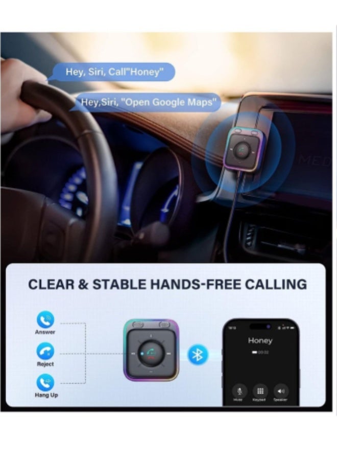 AROAQ Car Bluetooth 5.3 Aux Adapter with Dual Mics & Noise Cancellation – Plug & Play Wireless Receiver for Music Streaming & Hands-Free Calls, Black - Image 4
