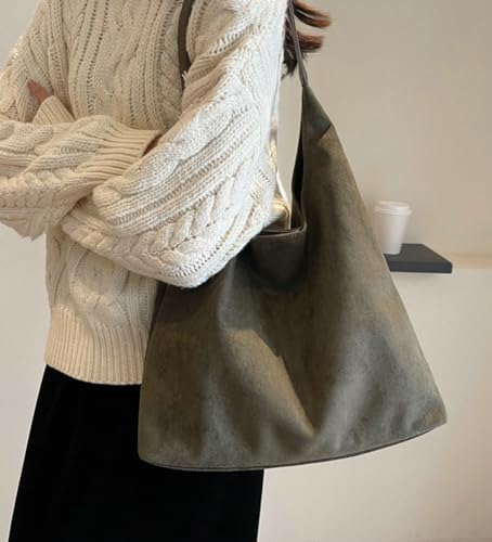 Pocadri Womens Fashion Suede Shoulder Bags Large Tote Bag Retro Purse Handbag Casual Work Ladies Top Handle Satchel - Image 3
