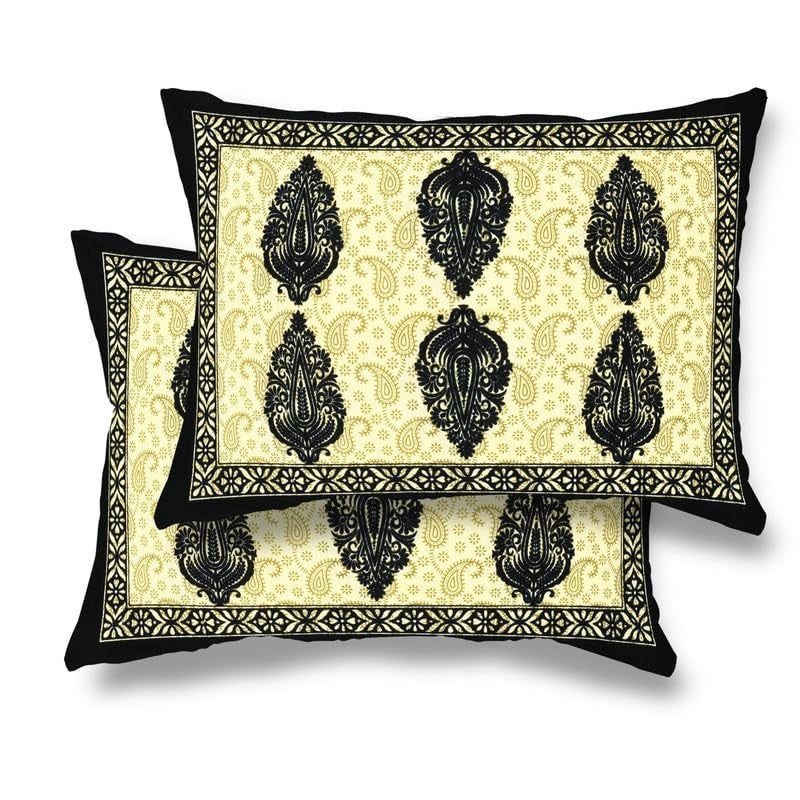 Furnofy 100% Cotton Traditional Jaipuri Print King Size Bedsheet (90x108 Inches) with 2 Matching Pillow Covers – Flat, Black & White - Image 5