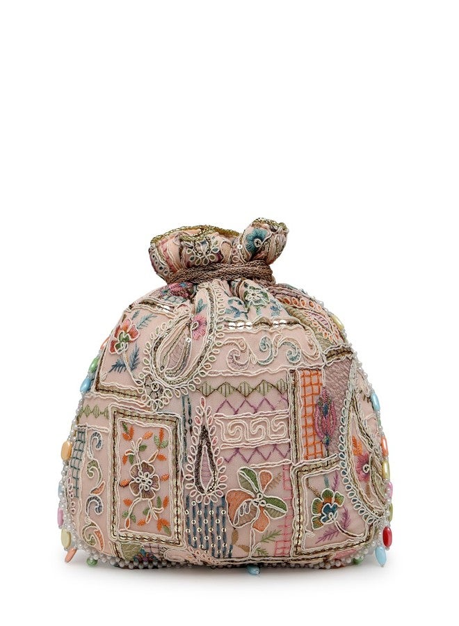 Anekaant Dangle Baby Pink & Multi Abstract Embroidered Georgette Potli - Image 4