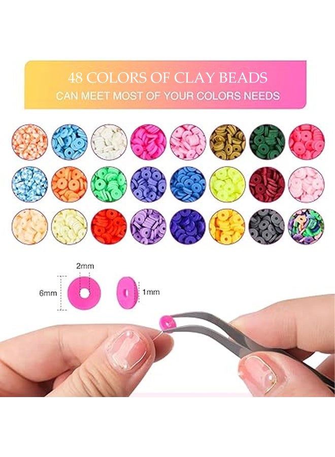 DUNISO 4800PCS DIY Bracelet Making Kit 48 Colors Clay Beads Jewelry Making Kit Creative Jewelry Making Activity Arts Craft Kit Well-made and Easy to Install for Necklace Earring Jewelry DIY Craft  - Image 2