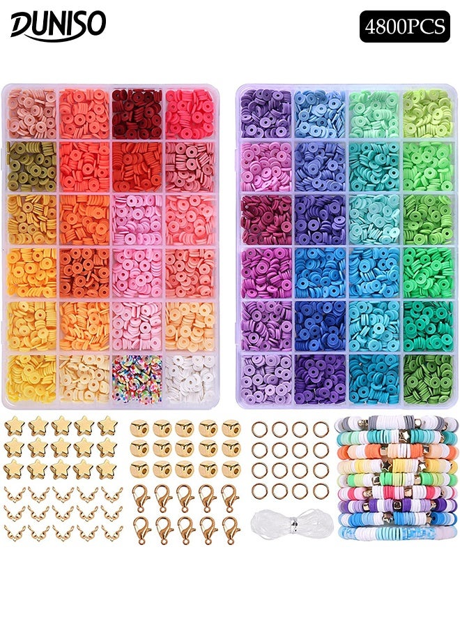 DUNISO 4800PCS DIY Bracelet Making Kit 48 Colors Clay Beads Jewelry Making Kit Creative Jewelry Making Activity Arts Craft Kit Well-made and Easy to Install for Necklace Earring Jewelry DIY Craft  - Image 1