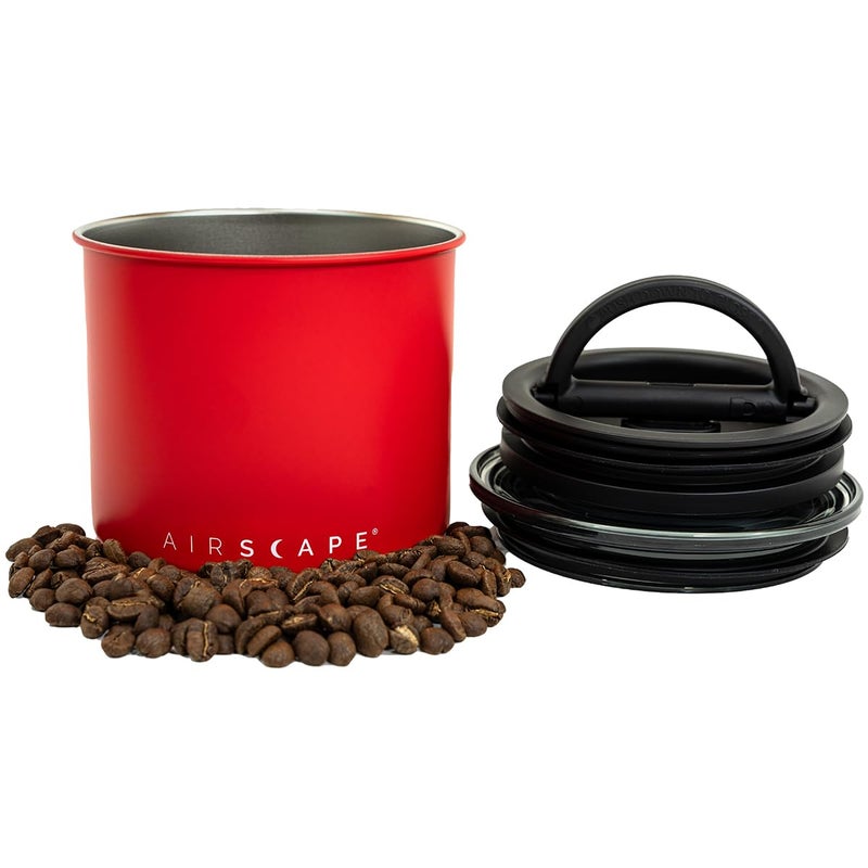 Planetary Design Airscape Stainless Steel Coffee Canister | Food Storage Container | US Patented Airtight Lid | Push Out Excess Air Preserve Food Freshness (Small, Matte Red) - Image 1