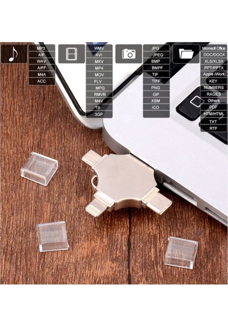 Hamzone 128GB OTG USB Flash Drive, USB 3.0 Memory Stick with 5Gbps Fast Transfer Speed, 4 in 1 Type C, Lightning, Micro USB and USB A for iPhone, iPad, Android, MacBook and PC - Image 4