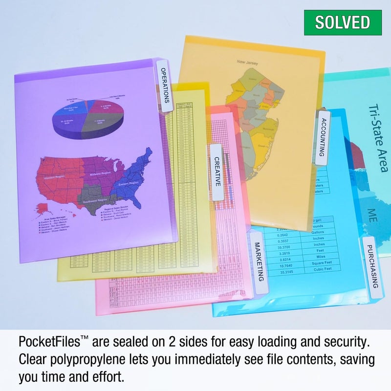 Ultimate Office PocketFile Clear Poly Document Folder Project Pockets, 3rd-Cut, Letter Size, in 6 Assorted Colors, Set of 18 - Image 3