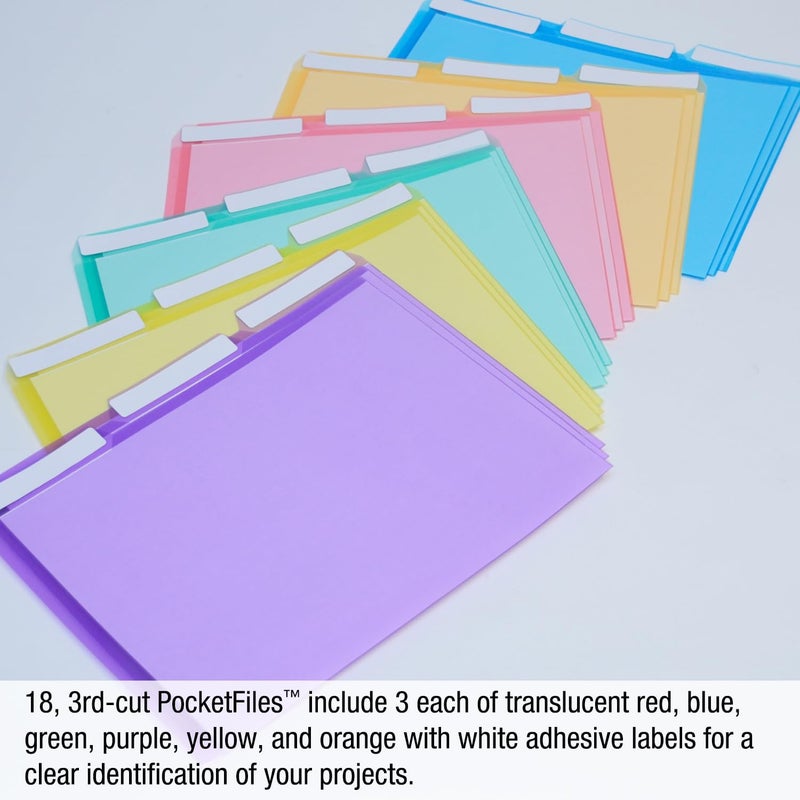 Ultimate Office PocketFile Clear Poly Document Folder Project Pockets, 3rd-Cut, Letter Size, in 6 Assorted Colors, Set of 18 - Image 4