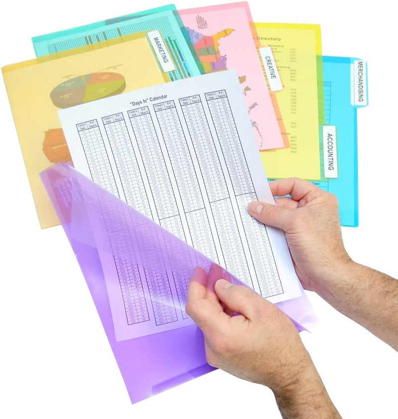 Ultimate Office PocketFile Clear Poly Document Folder Project Pockets, 3rd-Cut, Letter Size, in 6 Assorted Colors, Set of 18 - Image 1