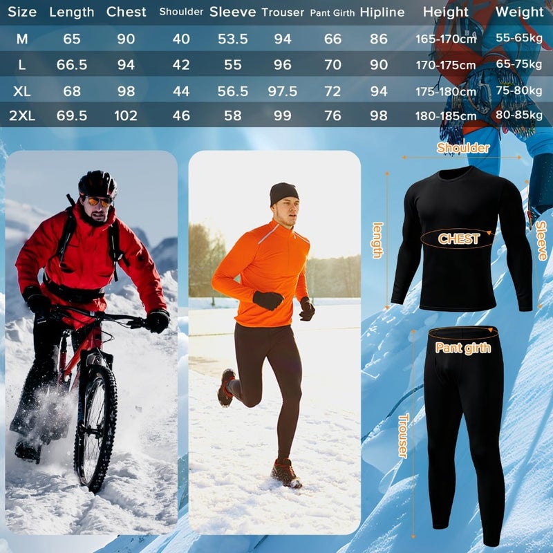 Men's Thermal Underwear Set, Necomi Long Johns Thermal Set with Fleece Lined Base Layer Cold Weather Thickened Long Sleeve Top Bottom for Indoor, Hiking, Outdoor Sports - Image 4