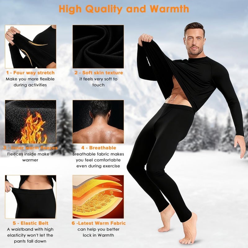 Men's Thermal Underwear Set, Necomi Long Johns Thermal Set with Fleece Lined Base Layer Cold Weather Thickened Long Sleeve Top Bottom for Indoor, Hiking, Outdoor Sports - Image 2