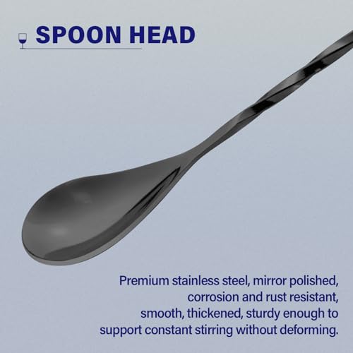 Briout Bar Spoon with Base, Cocktail Stirrers for Drinks, Stainless Steel, 12" Long Handle, Cocktail Spoon, Black, Pack of 2 - Image 3