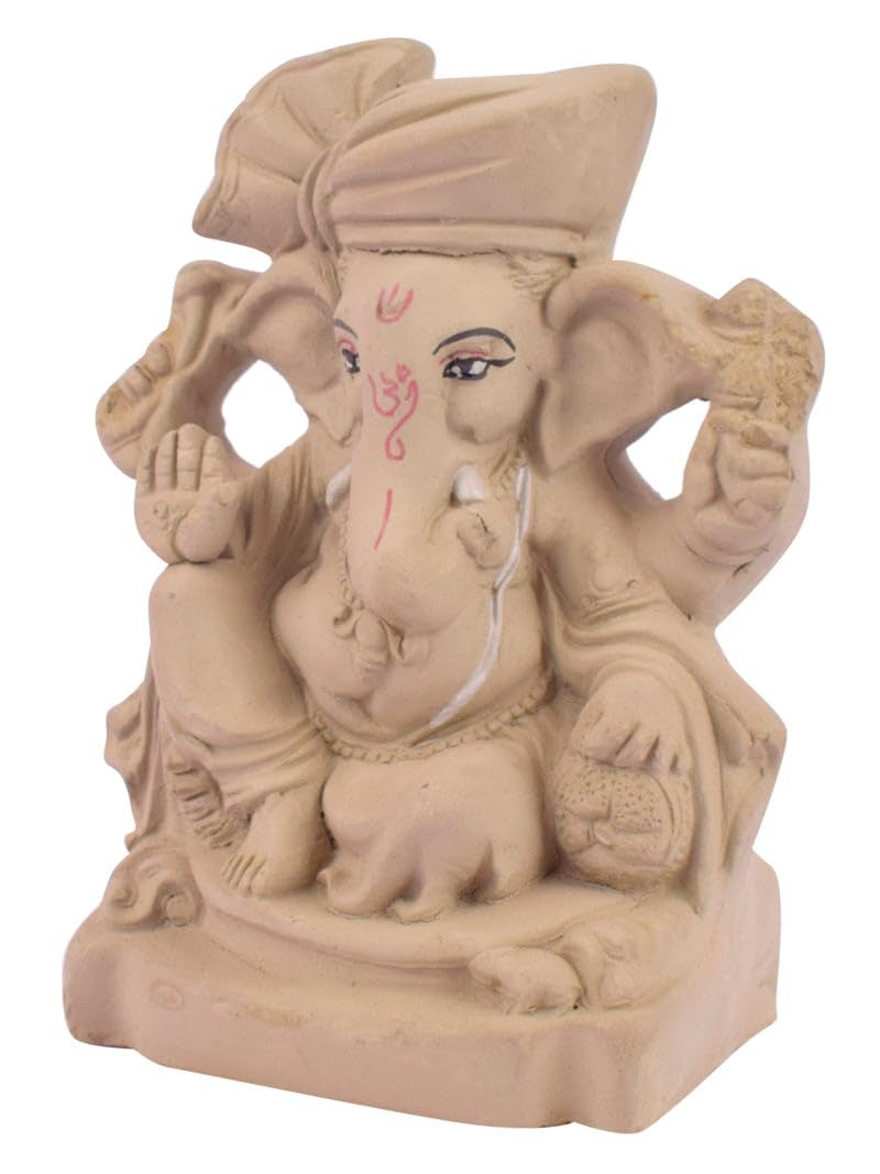 SATVIK STORE SATVIK 6.5 INCH 100% Eco Friendly Ganesha Idol/Eco Friendly Ganpati Murti for Ganewsh Chaturthi. Water Dissolvable and Soluble. Made of Sadhu Mati. - Image 3