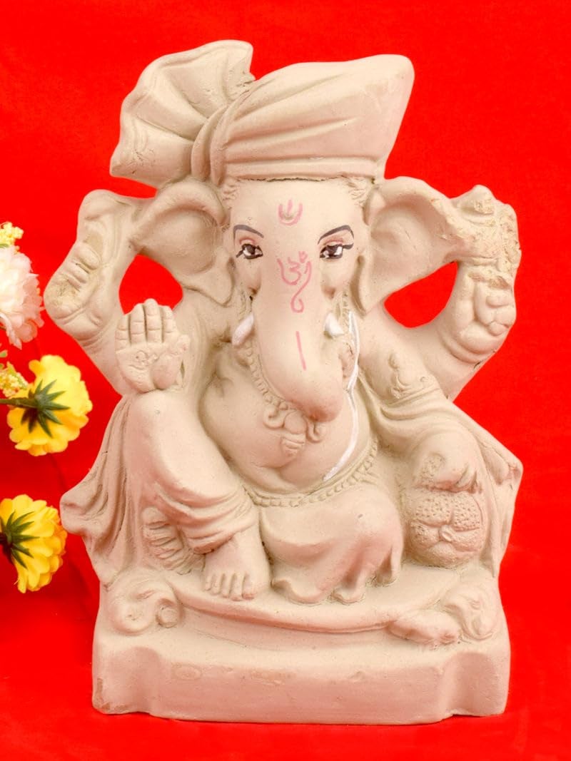 SATVIK STORE SATVIK 6.5 INCH 100% Eco Friendly Ganesha Idol/Eco Friendly Ganpati Murti for Ganewsh Chaturthi. Water Dissolvable and Soluble. Made of Sadhu Mati. - Image 2