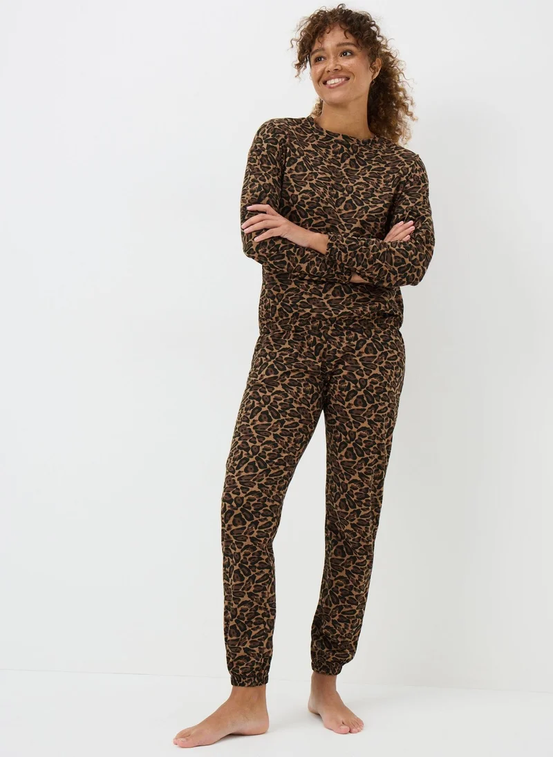 Matalan Brown Leopard Bubble Cuff Pyjama Set