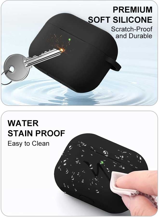 Tersely [2 in 1] Silicone Case Cover with Cleaner Kit for AirPods Pro 3,Supports Wireless Charging, Protective Skin with Carabiner Shockproof Protection (Black) - Image 4