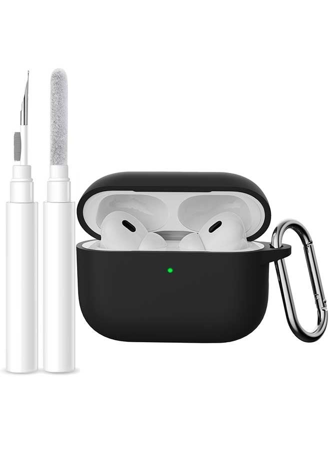 Tersely [2 in 1] Silicone Case Cover with Cleaner Kit for AirPods Pro 3,Supports Wireless Charging, Protective Skin with Carabiner Shockproof Protection (Black) - Image 1