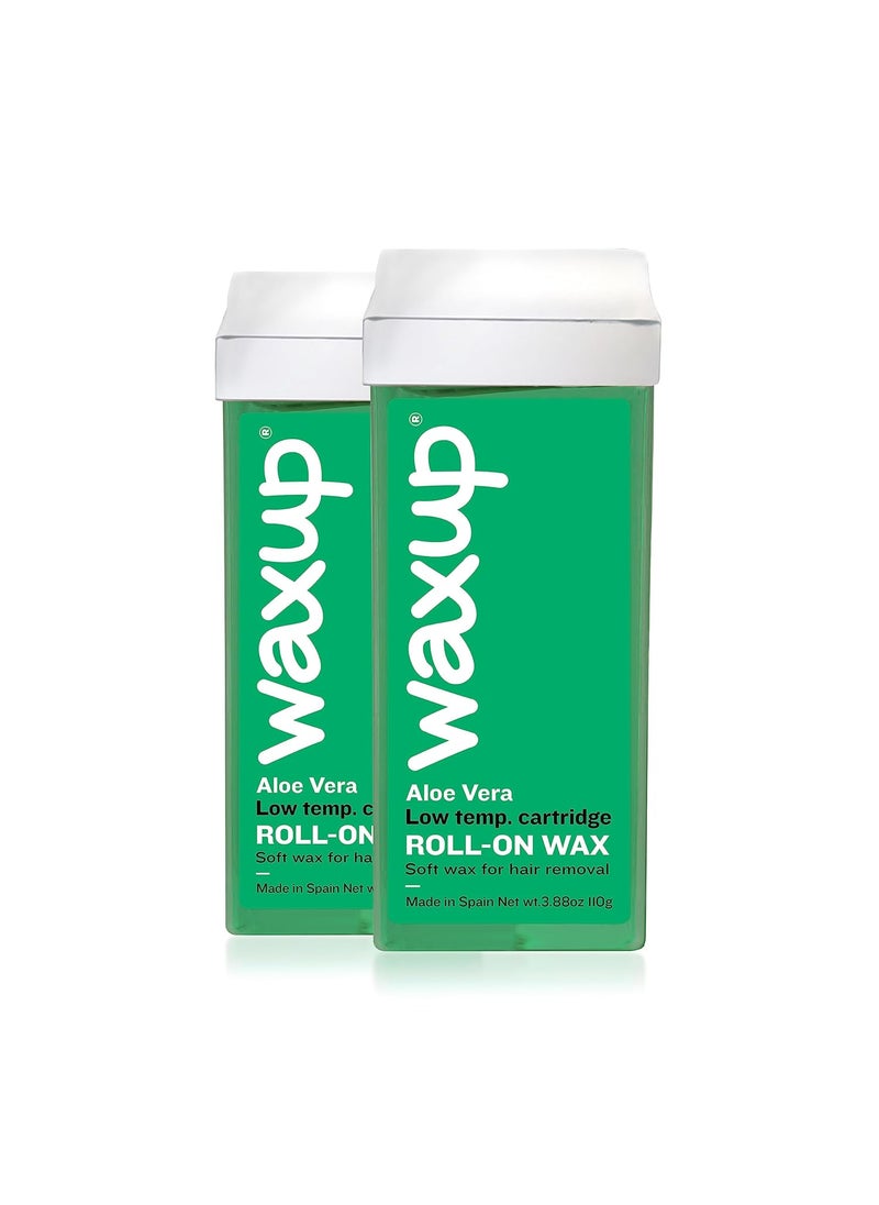 waxup - waxup Aloe Vera Roll On Wax Hair Removal Wax Cartridge Depilatory Wax Roller Refill for legs and arms 388 Ounce  110g 2 Pack Wax Warmer and Waxing Strips not Included - Image 1