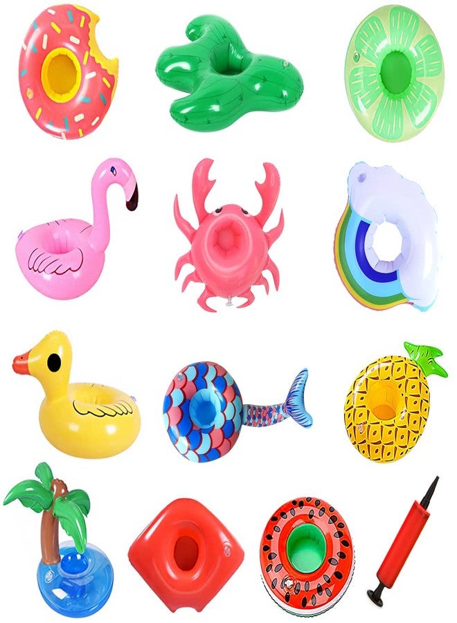WILLBASIC Drink Floaties 13 Pack Pool Drink Floats Inflatable Drink Holder Floating Drink Holder Pool Accessories for Adults with Pump - Image 1