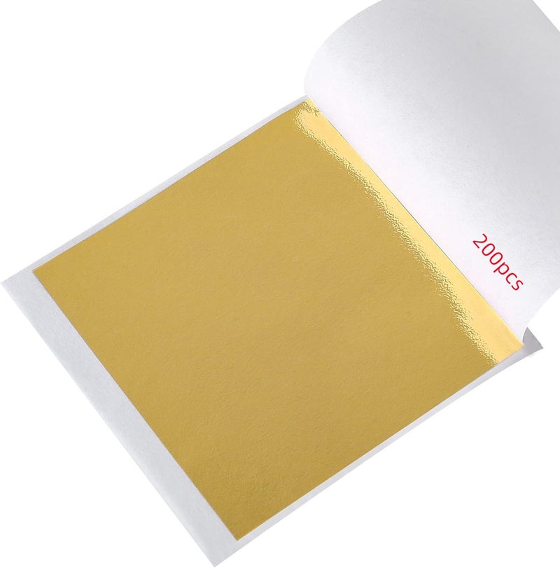Deconicer 200 pcs Imitation Gold Leaf Sheets.Gold Foil Sheets are Suitable for Art,Gilding,Decoration,Crafts,Pictures,Frames,Sculpture,Furniture.3.15×3.35 inch - Image 1