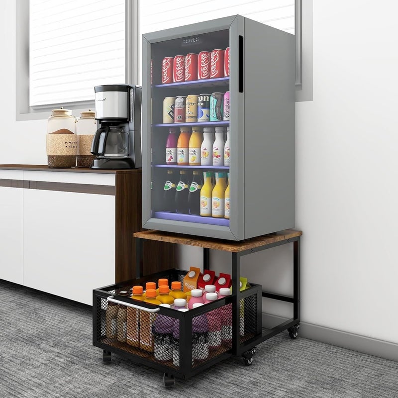 INDIDECOR Indian Decor 58141 Fridge Stand with Storage and Wheels Rolling Mini Fridge Table for Coffee Portable Dorm Organizer Unit for Mini Fridge Cart with Drawer Basket for Home Office Appliance Platform  - Image 1