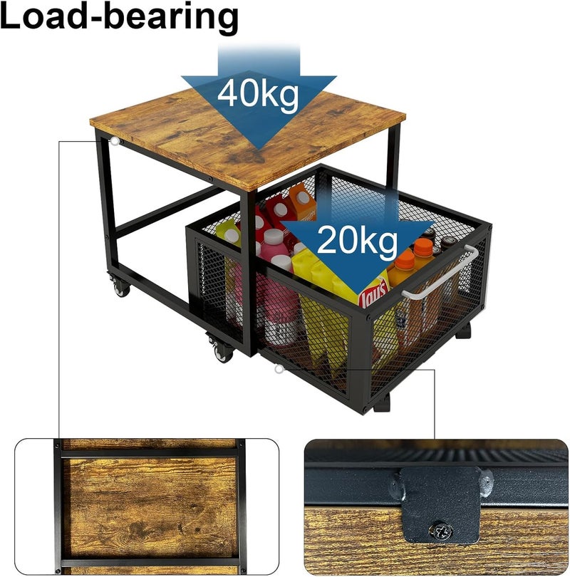 INDIDECOR Indian Decor 58141 Fridge Stand with Storage and Wheels Rolling Mini Fridge Table for Coffee Portable Dorm Organizer Unit for Mini Fridge Cart with Drawer Basket for Home Office Appliance Platform  - Image 3
