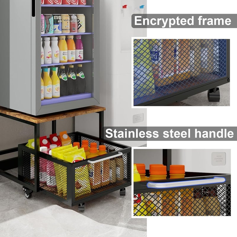 INDIDECOR Indian Decor 58141 Fridge Stand with Storage and Wheels Rolling Mini Fridge Table for Coffee Portable Dorm Organizer Unit for Mini Fridge Cart with Drawer Basket for Home Office Appliance Platform  - Image 4