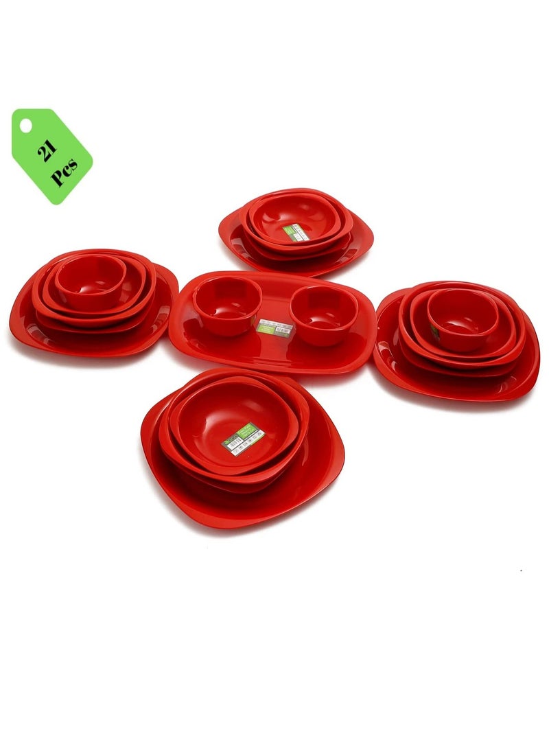 إيكو بلاست طقم اطباق عشاء 1 لون - 21 قطعة - احمر - Image 2