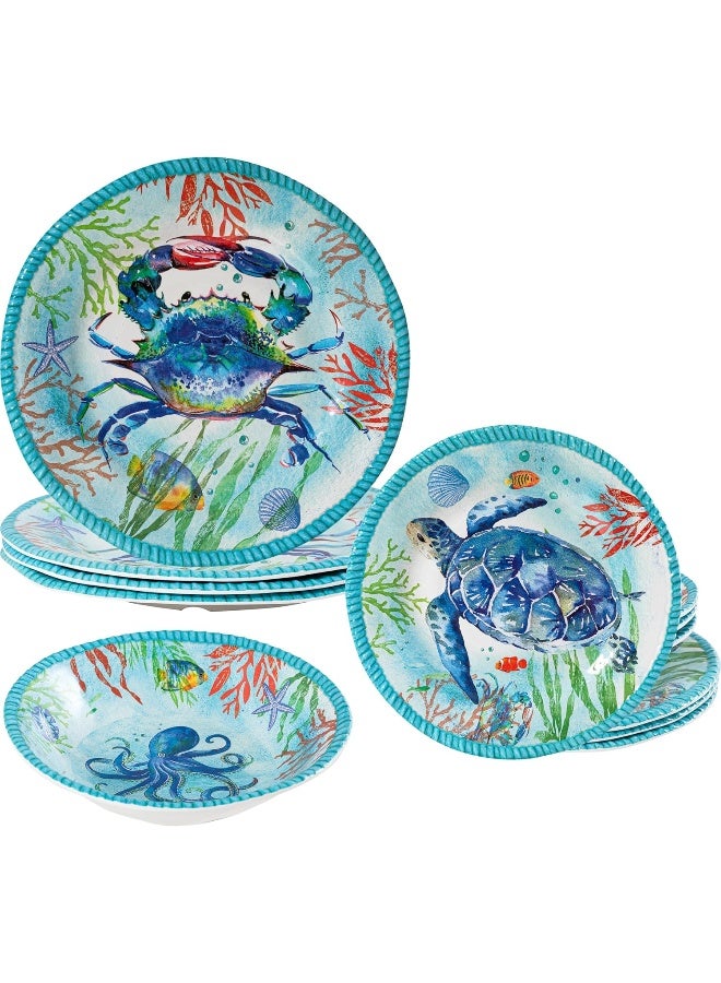 ZAROCRUS Coastal Dinnerware Sets Ocean Theme Unbreakable Kitchen Plates and Bowls Set - Image 1