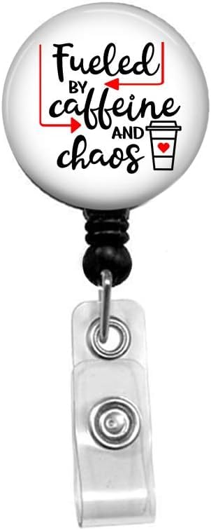 BOGZON Fueled by Caffeine and Chaos Retractable Badge Reel with Alligator Clip，Name Nurse ID Card Badge Holder Reel, Decorative Custom Badge Holder - Image 2