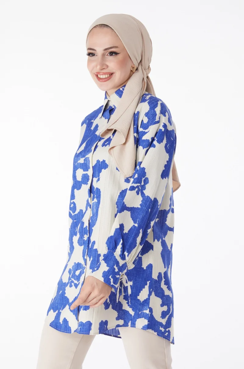 Tofisa Plain Shirt Collar Women's Blue Patterned Shirt - 25258