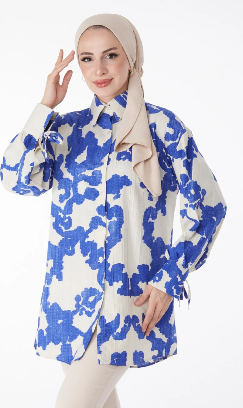 Tofisa Plain Shirt Collar Women's Blue Patterned Shirt - 25258