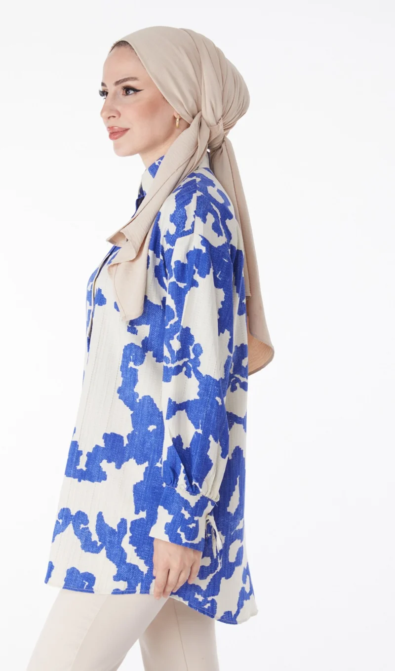 Tofisa Plain Shirt Collar Women's Blue Patterned Shirt - 25258