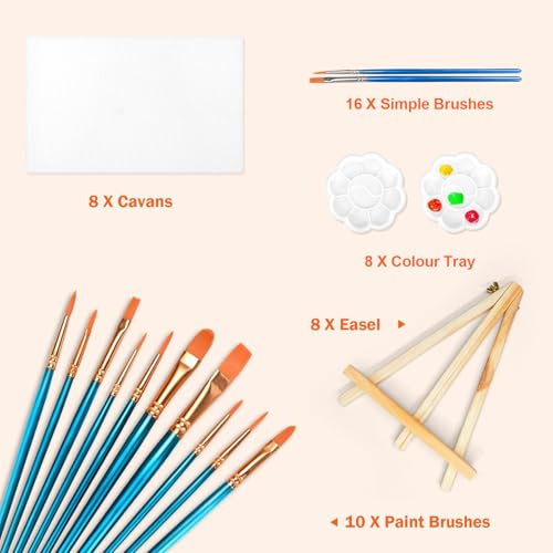 MicoSim 8 Pack 8x10 in Canvas Boards for Painting,Canvas for Painting with 9.5" Easel, Art Canvas Painting Kit with 10 Brushes & 2 Paint Tray for Kids Teenagers Acrylic Pouring Oil Water Color Gift… - Image 2