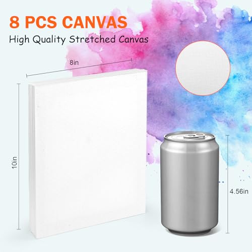 MicoSim 8 Pack 8x10 in Canvas Boards for Painting,Canvas for Painting with 9.5" Easel, Art Canvas Painting Kit with 10 Brushes & 2 Paint Tray for Kids Teenagers Acrylic Pouring Oil Water Color Gift… - Image 3