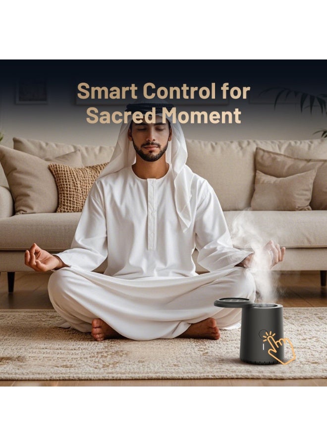 BlueFire Modern Electric Bakhoor Burner & Oud Incense Diffuser - USB-C Rechargeable, 90s Auto Shut-Off, Portable for Home, Car, Travel | Charcoal Black Metal | - Image 5