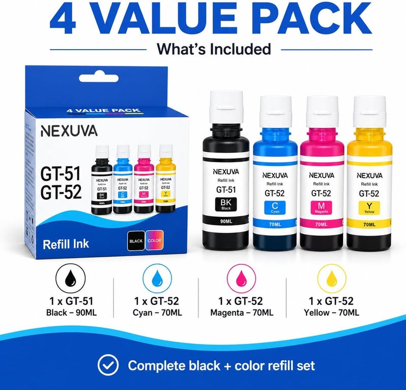 NEXUVA GT52 Compatible Ink Cartridge for Use in HP GT Series 310 315 319 410 415 419 5810 5820 5821 – Black, Cyan, Magenta, Yellow – High Yield (Set of 4) - Image 3