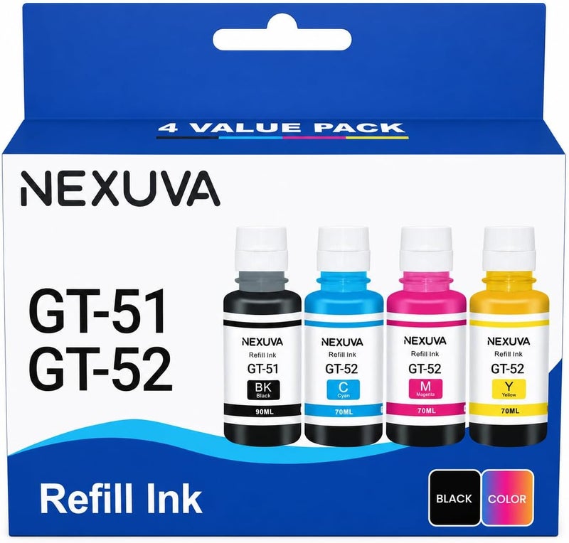 NEXUVA GT52 Compatible Ink Cartridge for Use in HP GT Series 310 315 319 410 415 419 5810 5820 5821 – Black, Cyan, Magenta, Yellow – High Yield (Set of 4) - Image 1